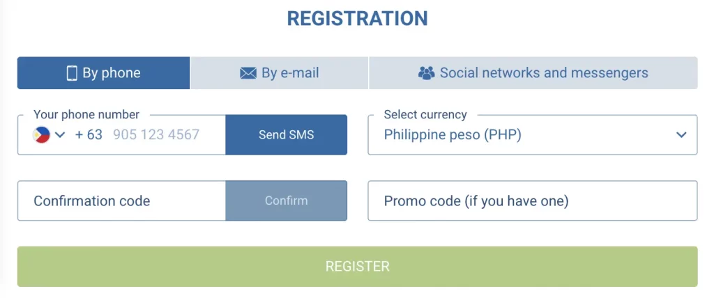 1xBet Philippines Registration